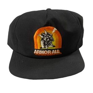 Vintage Armor All Car Detailing SnapBack Hat Black Orange Yellow VTG Made in USA